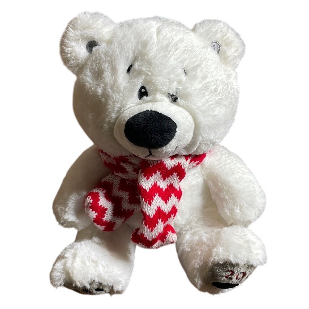 American Greetings 2018 Plush Bear, White, Red & White Scarf, 9"